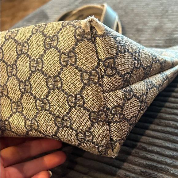 Gucci Blue Monogram Canvas Tote With Red/Blue Web Accent - Picture 7 of 16